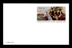 U.S. Scott # UX  90FM, 1981 12c Nathanael Greene, Eutaw Springs - Patriot Series - Mint Postal Card, FLUORESCENT (Medium Bright) PAPER (See Warra
