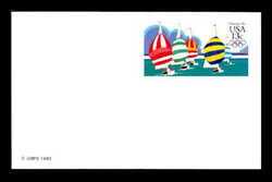 U.S. Scott # UX 100FM, 1983 13c Summer Olympics - Yachting - Mint Postal Card, FLUORESCENT (Medium Bright) PAPER (See Warranty)