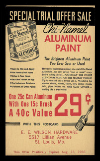 Chi-Namel Aluminum Paint Advertising Postal Card (On Scott #UX27) - Period of use, August 1936.