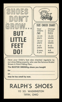 Buster Brown Shoes Checkup Card (On Scott #UX48) - Est. period of use, mid 1960s.