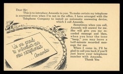 Amanda, the Answering Machine notice (On Scott #UX38) - Est. period of use, early 1950s.