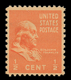 U.S. Scott # 803, 1938 1/2c Benjamin Franklin