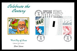 U.S. Scott #3187 33c CTC - Dr. Seuss Press Sheet First Day Cover.  Steve Levine/Colorano cachet, Vertical Gutter