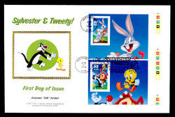 U.S. Scott #3204 32c Sylvester & Tweety & Bugs Bunny COMBO Press Sheet First Day Cover.  Steve Levine/Colorano cachet. (See Warranty)