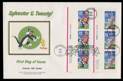 U.S. Scott #3204 32c Sylvester & Tweety & Bugs Bunny PLATE # COMBO Press Sheet First Day Cover.  Steve Levine/Colorano cachet. (See Warranty)