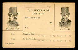 C.H. Tenney Hat Company Advertising Postal Card (On Scott #UX10) - as First Day Cover - Est. period of use, 1890s. (See Warranty)