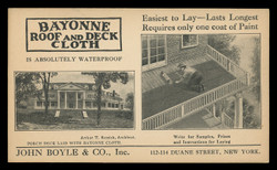 Bayonne Roof & Deck Cloth Advertising Postal Card (On Scott #UX24) - Est. period of use, 1910s.