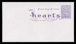 U.S. Scott #4151, 2007 41c Love Hearts - Lilac Background First Day Cover.  Digital Colorized Postmark