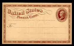 U.S. Scott # UX   3, 1873 1c Liberty Head, brown on buff with Small Watermark - Mint Face Postal Card