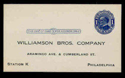 U.S. Scott # UX  21, 1910 1c William McKinley, Background Lines, blue on blue/grey - Unused (Preprinted) Postal Card