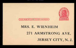 U.S. Scott # UX  29, 1917 2c Thomas Jefferson, red on cream, Die 1 - Unused (Preprinted) Postal Card