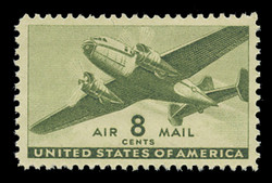 U.S. Scott # C  26, 1944 8c Twin Motored Transport Plane, olive green