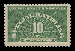 U.S. Scott # QE 1, 1928 10c Special Handling, Yellow Green - Wet Printing
