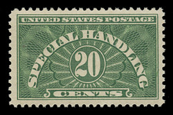 U.S. Scott # QE 3, 1928 20c Special Handling, Yellow Green - Wet Printing