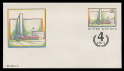 U.N.N.Y. Scott # U  9  S, 1991 25c +4c UNNY Headquarters - Mint Envelope, Small Size