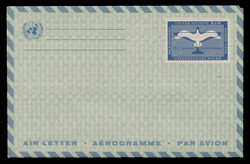 U.N.N.Y. Scott # UC  5, 1961 11c Plane & Gull, blue paper - Mint Air Letter Sheet, Folded
