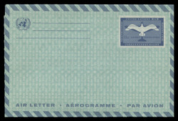 U.N.N.Y. Scott # UC  5a, 1961 11c Plane & Gull, green paper - Mint Air Letter Sheet, Folded