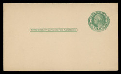 U.S. Scott # UY  7/UPSS #MR14A, 1915-24 1c Washington (Green) Single Frame Line on Cream/Off-White - Mint Message-Reply Card - FOLDED (See Warranty)