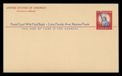 U.S. Scott # UY 16, 1956 4c Statue of Liberty - Mint International Message-Reply Card - FOLDED