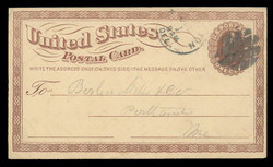 U.S. Scott # UX   1/UPSS # S1 1873 1c Liberty Head, brown on buff with Large Watermark - Used Postal Card