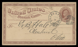 U.S. Scott # UX   1/UPSS # S1H, 1873 1c Liberty Head, brown on buff with Large Watermark & Hole in Frame - Used Postal Card