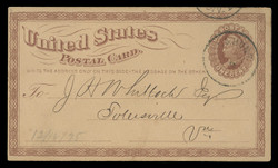 U.S. Scott # UX   3, 1873 1c Liberty Head, brown on buff with Small Watermark - Used Postal Card