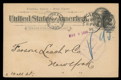 U.S. Scott # UX  12/UPSS # S15, 1894 1c Thomas Jefferson, black on buff, Rotary Press - Used Postal Card (See Warranty)