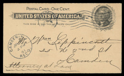 U.S. Scott # UX  14, 1897 1c Thomas Jefferson, black on buff - Used Postal Card