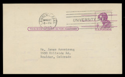 U.S. Scott # UX  48  T1, 1962 4c Abraham Lincoln, Precancelled - Used Postal Card (See Warranty)