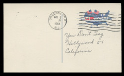 U.S. Scott # UX  50, 1964 4c U.S. Customs Service, 175th Anniversary - Used Postal Card