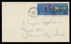 U.S. Scott # UX  57, 1970 5c Weather Services, 100th Anniversary - Used Postal Card
