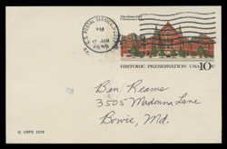 U.S. Scott # UX  73, 1978 10c Cincinnati Music Hall - Used Postal Card, DULL PAPER