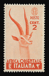 ITALIAN EAST AFRICA Scott #  1, 1938 2c red orange Grant's Gazelle