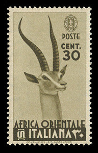 ITALIAN EAST AFRICA Scott #  8, 1938 30c olive brown Grant's Gazelle