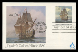 U.S. Scott #UX86 19c Drake's Golden Hinde Postal Card First Day Cover.  Andrews cachet.