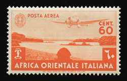 ITALIAN EAST AFRICA Scott # C 3, 1938 60c red orange Airplane over Lake Tsana