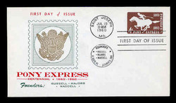 U.S. Scott #U543 4c Pony Express Envelope First Day Cover.  Ed Hacker (Centennial) cachet.