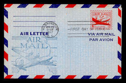 U.S. Scott #UC16 10c Plane Air Letter Sheet First Day Cover.  Day Lowry Aristocrat cachet.  Rubber Stamp.