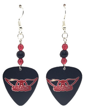 Aerosmith Logo Guitar Pick Beaded Earrings, Handmade in USA