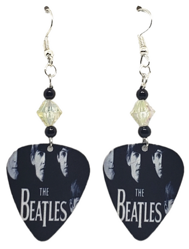 The Beatles Guitar Pick Beaded Earrings, Handmade in the USA