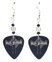 Black Sabbath Guitar Pick Beaded Earrings, Handmade in the USA