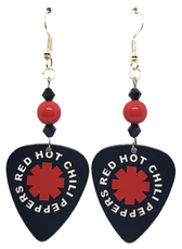 Red Hot Chili Peppers Guitar Pick Beaded Earrings, Handmade in the USA