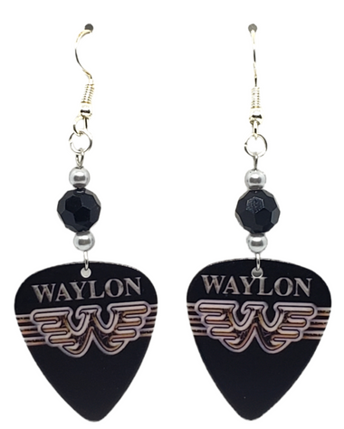 Country Musician Waylon Jennings Guitar Pick Earrings