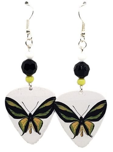 Light Green Butterfly Guitar Pick Earrings, Handmade in USA