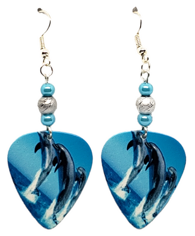 Dolphins Guitar Pick Earrings, Handmade in USA
