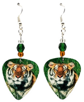 Bengal Tiger Guitar Pick Earrings, Handmade in USA