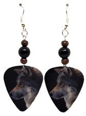 Side Facing Wolf Guitar Pick Earrings, Handmade in USA