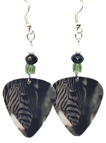 Zebra Guitar Pick Earrings, Handmade in USA