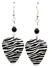 Zebra Stripes Guitar Pick Earrings, Handmade in USA
