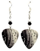 Music Notes on Guitar Pick Beaded Earrings, Handmade in the USA